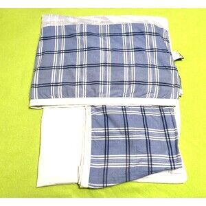Blue & White Cotton Plaid Pattern Farmhouse Bed Skirt Bedskirt Cal King Sheets